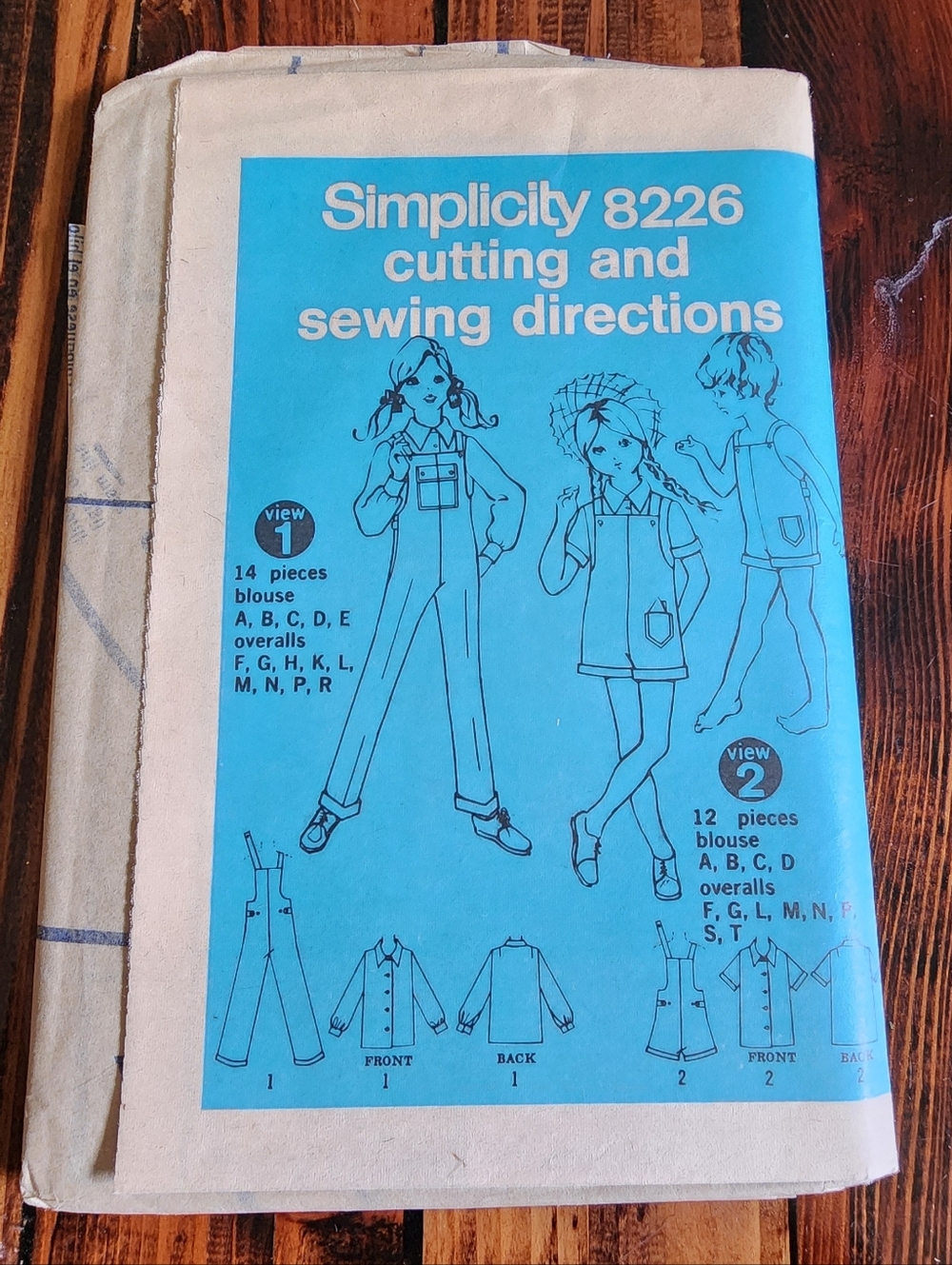 Vintage Simplicity #8226 Child Sz 4 - Long & Short Overalls, LS & SS Blouses